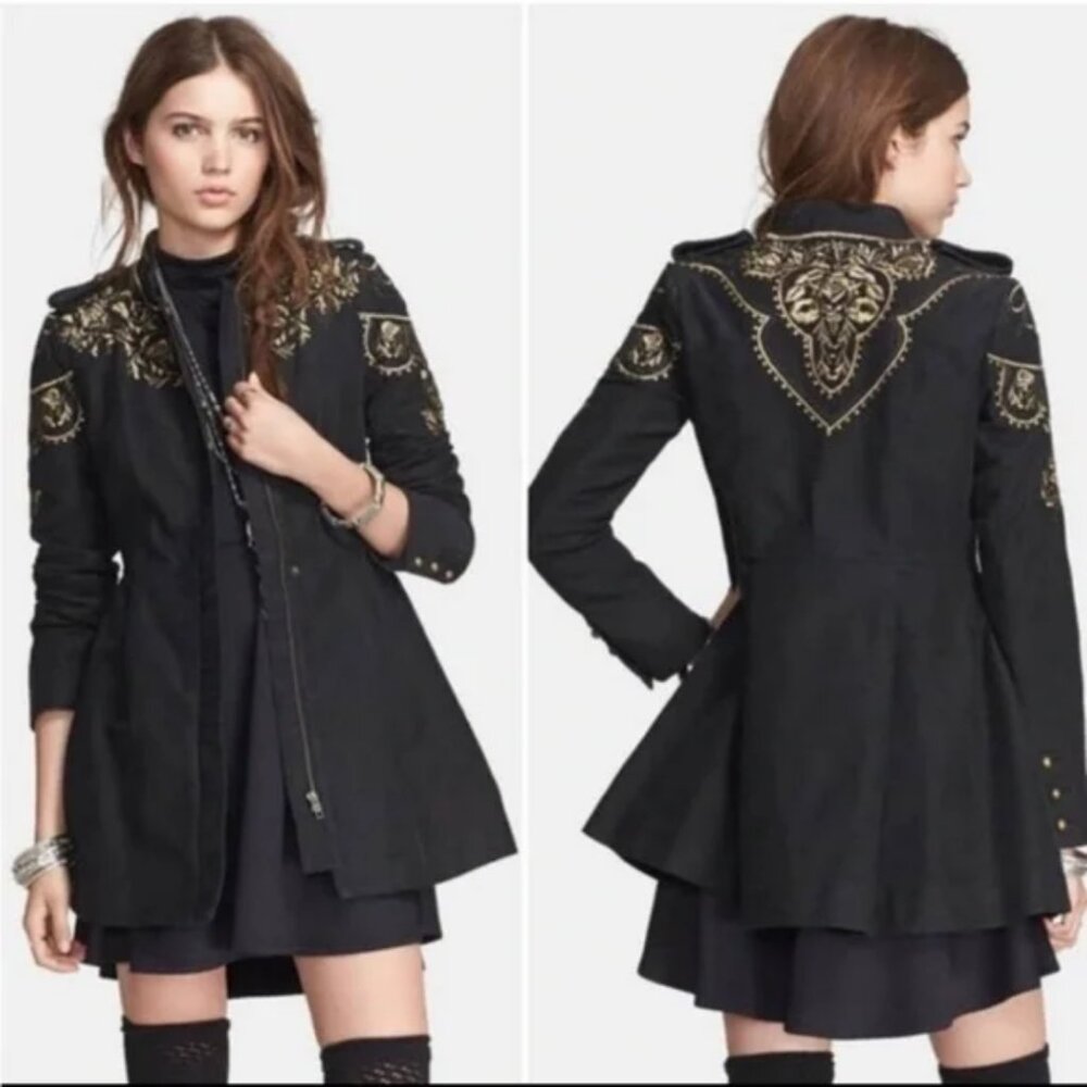 Free People Embroidered Sergeant Coat